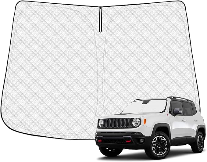 Windshield Sun Shade for 2015-2025 Jeep Renegade Accessories Thicken 6-Layer Front Window Sunshade Cover Sun Visor Protector Foldable Block UV Rays Keep Vehicle Cool