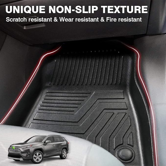 Powerty Floor Mats for 2019-2024 2025 Toyota RAV4 Accessories All Weather Floor Liner 3D TPO 1st & 2nd Row Floor Mat Heavy-Duty Floor Liners(FIT All Models)