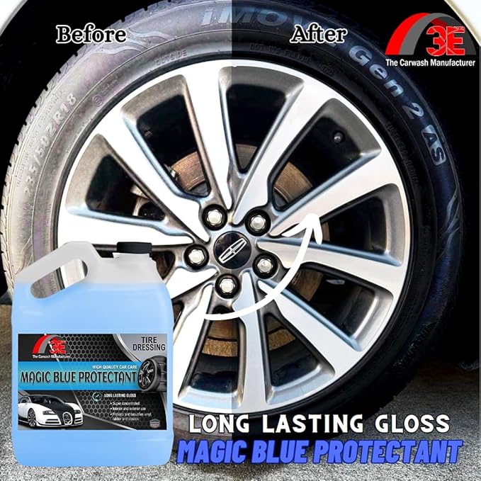 Magic Super Blue Tire Shine Protectant 128 Fl Oz – Long Lasting High Gloss Dressing for Vinyl, Rubber & Plastic - Silicone based Formula – Safe for Cars, Trucks, RVs, & More (1 Gallon)