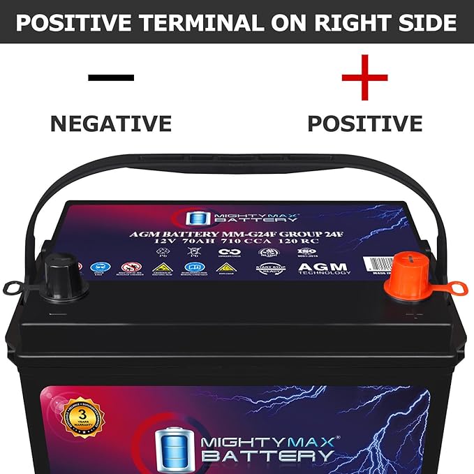 Mighty Max Battery MM-G24F Start and Stop Car BCI Group Size 24F 12V 70Ah, 120RC, 710 CCA Rechargeable AGM Car battery