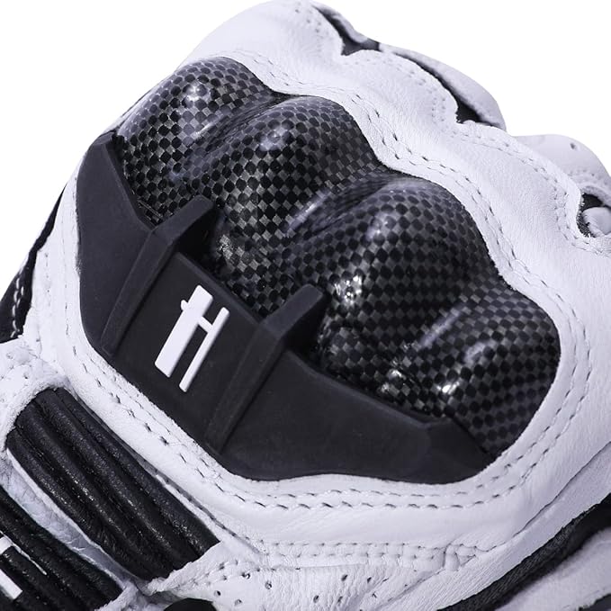 Harssidanzar Leather Motorcycle Gloves for Men and Women,Powersports Carbon Fiber Knuckle Protection Motorbike Gloves KM045