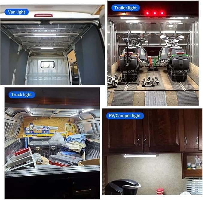 12V LED Interior Light Bar | 120LEDs 1800LM 8W DC 12 Volt led Strip Lights with ON/Off Switch RV Led Lights Interior for Camper Truck Van RV Trailer Cargo Lights Fixture Motorhome (4Pack)