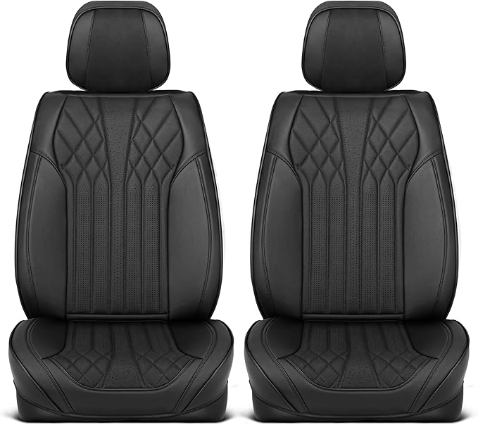 Elite Edition Faux Leather & Suede Seat Covers for Cars, Trucks, & SUV - 2 Black Car Seat Covers for Front Seats - Universal Fit Car Accessories Automotive Interior Cover Protector for Cars