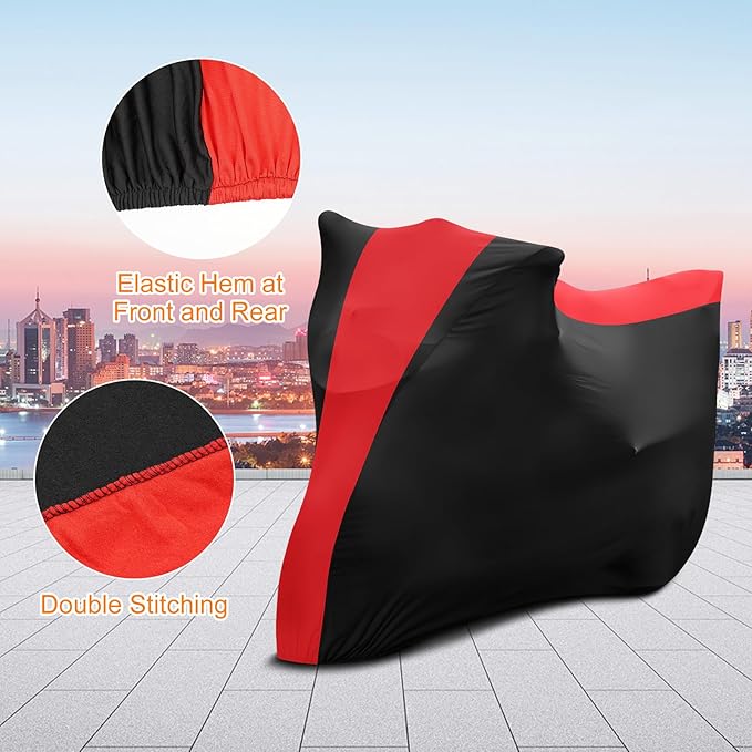 Indoor Motorcycle Cover, Soft Stretch Elastic Dustproof Protection Windproof Cover for Bike, Black and Red Stitching Motorcycle Cover for 109 x 41 x 54 in