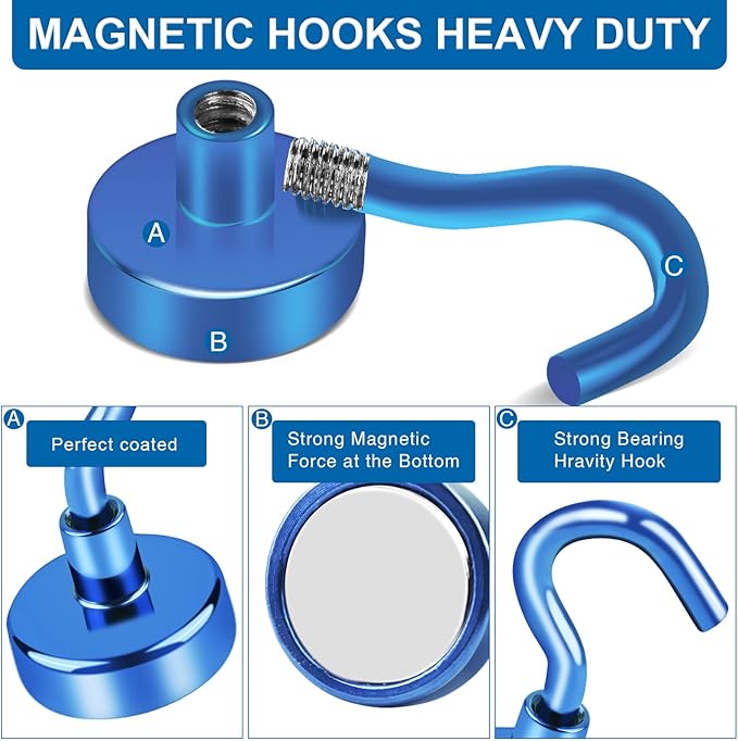 LOVIMAG Cruise Ship Essentials, 80Lb Magnetic Hooks for Cruise Cabins, Strong Magnetic Hooks for Hanging, Refrigerator, Celling, Grill, Fridge, Kitchen-12Pack
