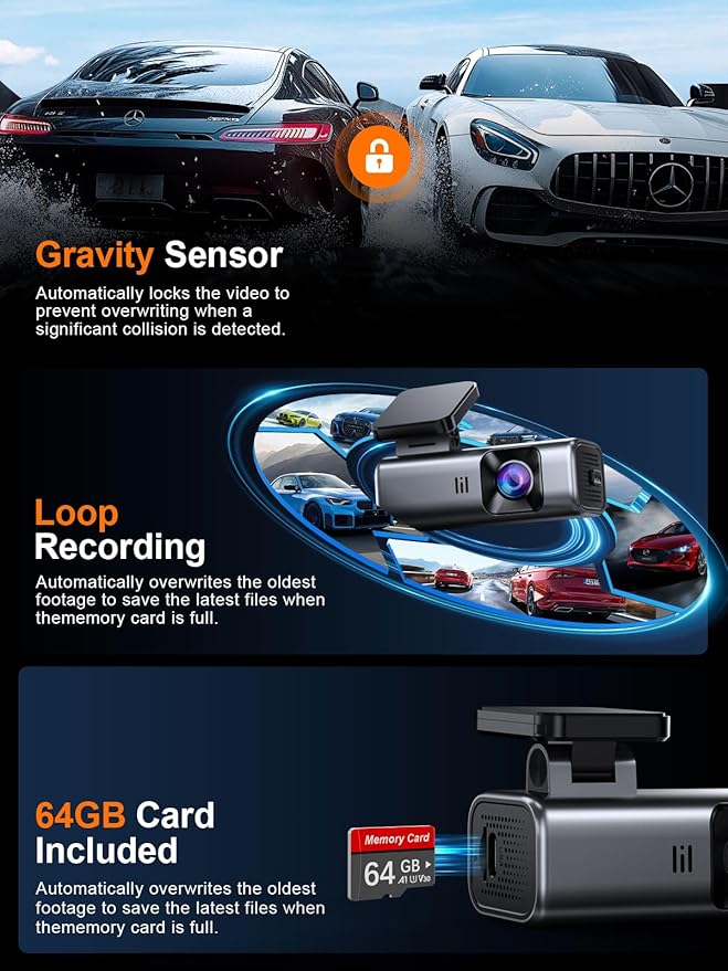4K Dash Cam Front, Built-in 5G WiFi, 64GB Card Included, Dash Camera for Cars, Mini Dashcam with Super Night Vision, Loop Recording, G-Sensor, 24 Hours Parking Monitor, Support 256GB Max