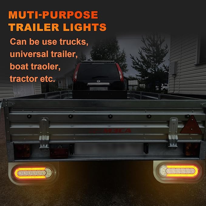 Agrieyes Trailer Lights with Bracket, Oval LED Trailer Lights with Sequential Turn Signal, Tail, Brake, Reverse, Submersible Boat Trailer Light kit for Trucks, Tractor, Utility Trailer, RV, Caravan