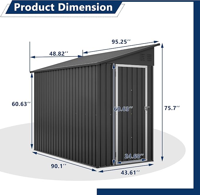 Shed Lean to Storage Shed, Outdoor 4' x 8' Metal Wall Side Storage Sheds & Outdoor Storage, Garden Storage Cabinet for Backayrd, Patio and Outdoor Use,Black