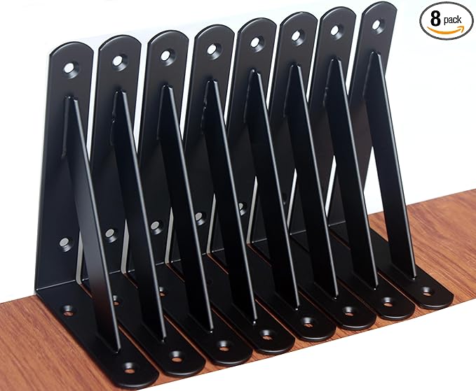 8 Pack L6 x H 4" Black Heavy Duty Shelf Brackets with Screws Metal Shelf Brackets Shelf Support Angle Brackets for Shelves L Brackets Heavy Duty Floating Shelf