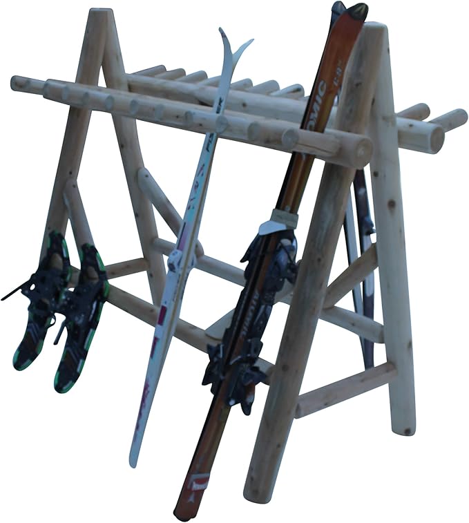 22-Place Freestanding Ski Log Racks, Pole Ski Holders, Garage Racks for Organization, Pole Stands, Snowboard Rack Garage, Snow Skis Sports Storage - Natural + 15" Anchor Kit