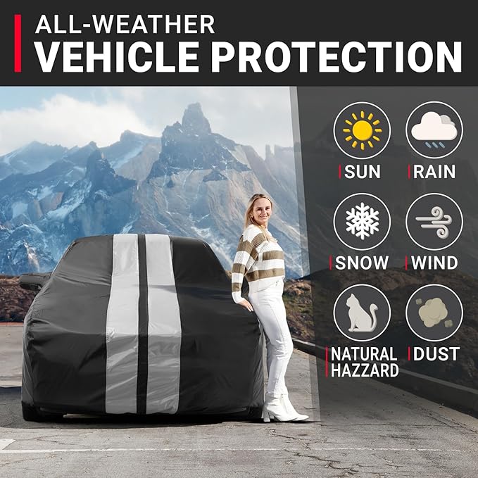 iCarCover Custom Car Cover for Chevy Camaro ZL1 (2017-2024) Waterproof All Weather Rain Snow UV Sun Protector Full Exterior Indoor Outdoor Car Cover (Stripe - Black/Gray)