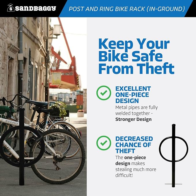 Sandbaggy Post and Ring Rack - In Ground - Commercial Outdoor Bike Parking & Storage Racks (Orange, 1)