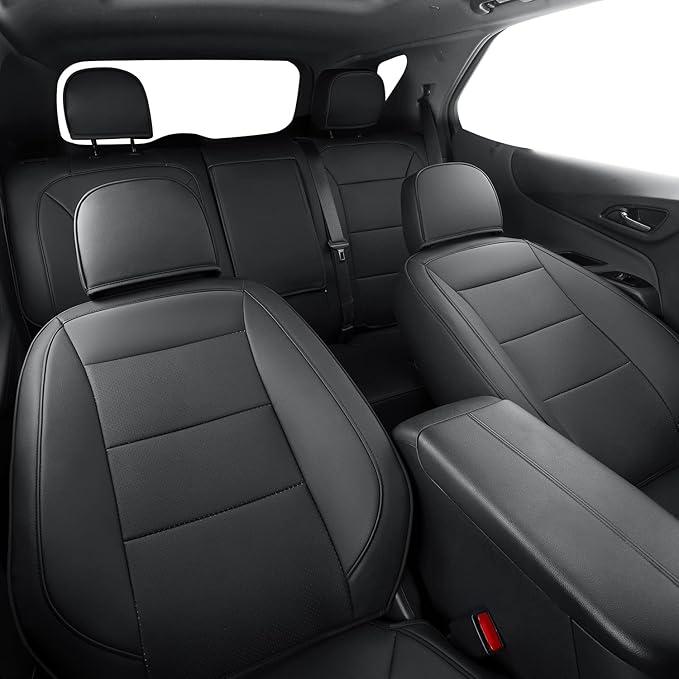 RISINGSTAR Terrain Seat Covers, fit for 2018-2024 GMC Terrain SUV with Rear Split Seats, Water Proof Faux Leather(Full Set, Black)