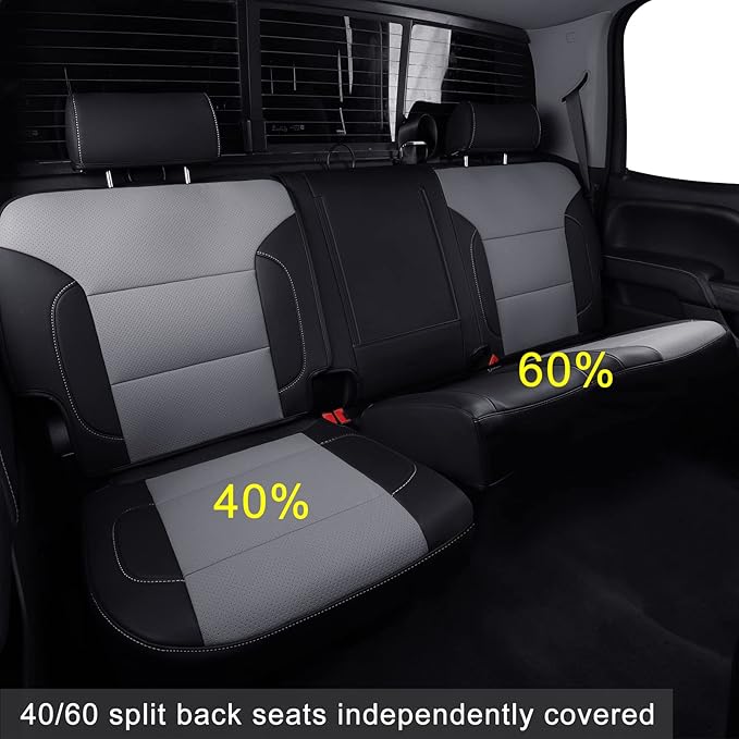 LUCKYMAN CLUB Custom Fit Seat Covers for 2014-2018 Chevy Silverado Sierra 1500 Crew Cab, 2015-2019 Silverado Sierra 2500 3500 Crew Cab (Black&Gray)