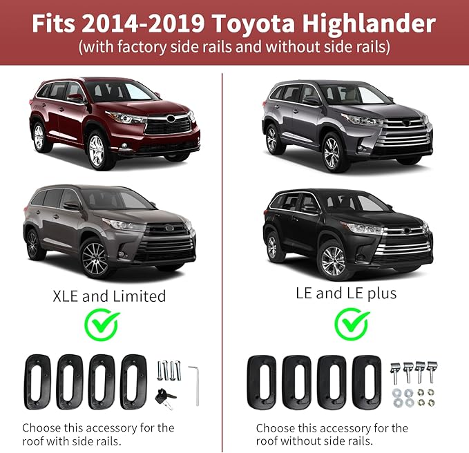 KINGGERI Lockable 220lbs Cross Bars Roof Racks Fit for Toyota Highlander 2014-2019 XLE Limited & SE LE & LE Plus, Aluminum Heavy Duty Roof Rails Crossbars Anti-Theft Metal Black Matte Luggage Kayak
