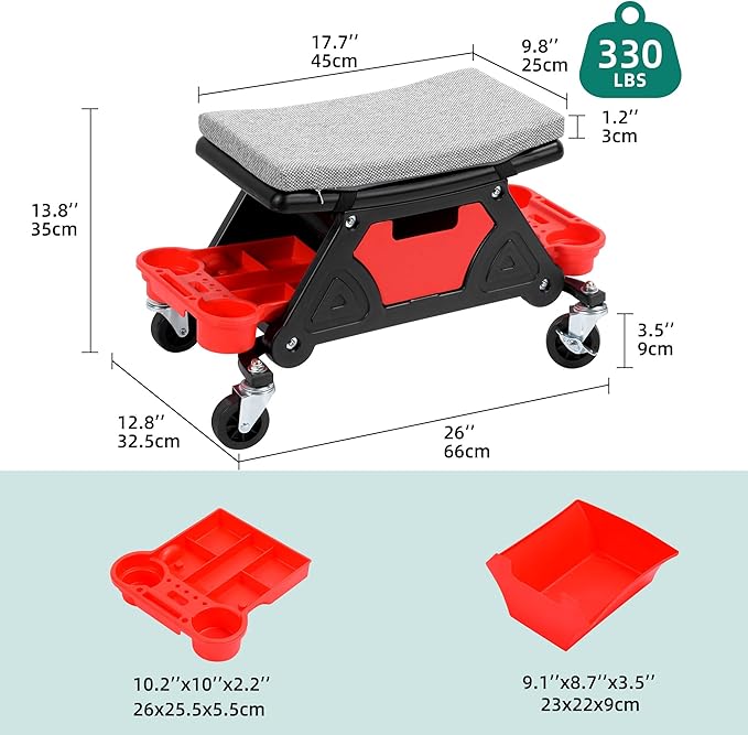 YITAHOME Mechanic Stool 330 LBS with Wheels, Heavy Duty Rolling Mechanics Seat, Rolling Tool Seat for Automotive Auto Repair