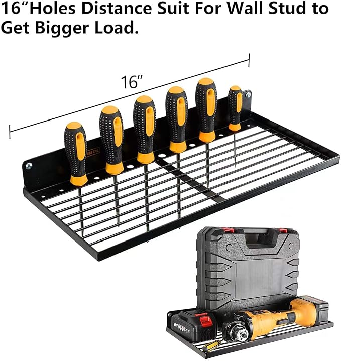 Power Tool Organizer with Charging Station,Drill Holder Wall Mount,Garage Storage Shelves for Organization and Storage,Heavy Duty Pegboard Wall Organizer Set Solid Metal Black