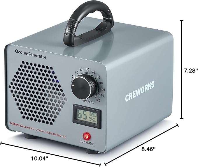 CREWORKS Ozone Odor Machine, Commercial Ozone Generator Air Purifier with Timer Display, 45000 mg/h Ozone Machine for Car Home Smoke Pet Odor Removal, High Capacity for 3200 sq ft Room, Silver
