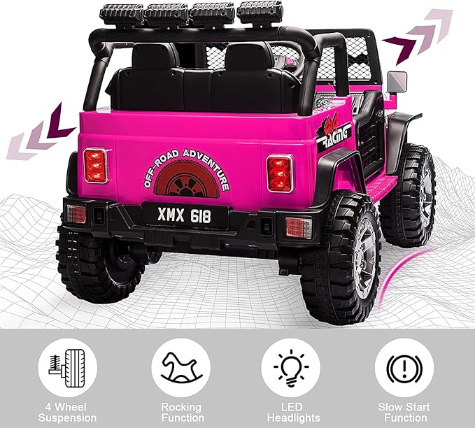 2-Seat Kids Ride on Truck Car, 12V Battery Powered Electric Vehicle with Remote, Electric Car for Kids/Toddlers w/Spring Suspension, LED Light, Music, MP3, 2 Doors, 3 Speeds, (Pink)