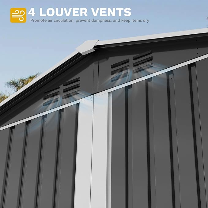 DWVO 6x4ft Metal Outdoor Storage Shed with Window, Lockable Tool Storage Sheds, Steel Garden Sheds with Sloped Roof for Backyard, Patio, Garage, Lawn, Gray + White