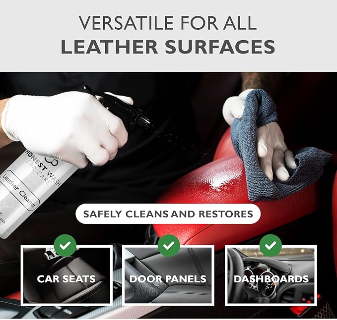 Honest Wash Car Leather Cleaner – Cleans, Conditions, & Restores Leather | Replenishes Natural Oils and Prevents Cracking | Non-Greasy Formula for Seats, Panels, & More | Made in The USA (16 Fl Oz)