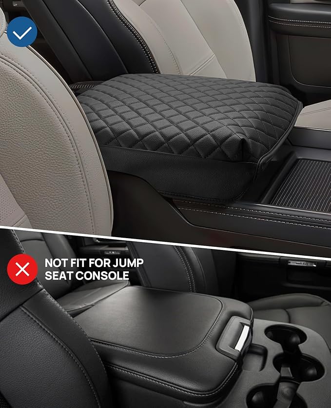 JOYTUTUS Center Console Cover Compatible with 2019-2025 Ram 1500 2500 3500, Leather Arm Rest Armrest Cover for Car, Durable Middle Console Cover Lid, Car Arm Rest Cover Pad Cushion Replacement