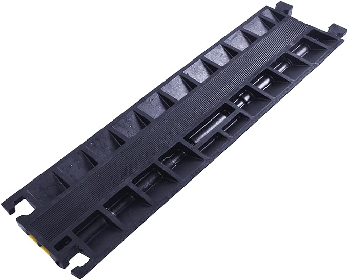 Heavy-Duty Rubber Cable Protector Ramp (4-Pack) - 2-Channel Floor Cord Cover for Driveway, Warehouse, Events - 22,000 lbs Load Capacity - Indoor & Outdoor Use - Cable Speed Bump for Hoses, Cables