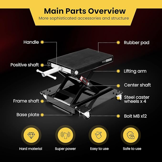 VIVOHOME 1100 Lbs Steel Wide Deck Motorcycle Lift ATV Scissor Lift Jack with Dolly and Hand Crank Bikes Garage Repair Hoist Stand Black