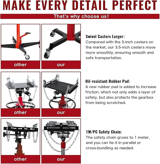 Transmission Jack 1322 LBS Hydraulic Telescoping 2-Stage Lift Jack Stand 33.8"-72.8" High Lift Transmission Jacks with Foot Pedal & 360° Swivel Wheels for for Garage/Workshop Car and Truck Repairs