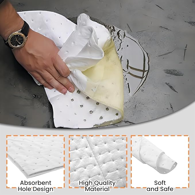 Smaafit 15"x18" Oil Absorbent Pads 200 Pack - Heavyweight Polypropylene Mats for Garage Floor & Marine, 24oz/Pad, 30 Gal Total, Tear-Resistant, Floatable