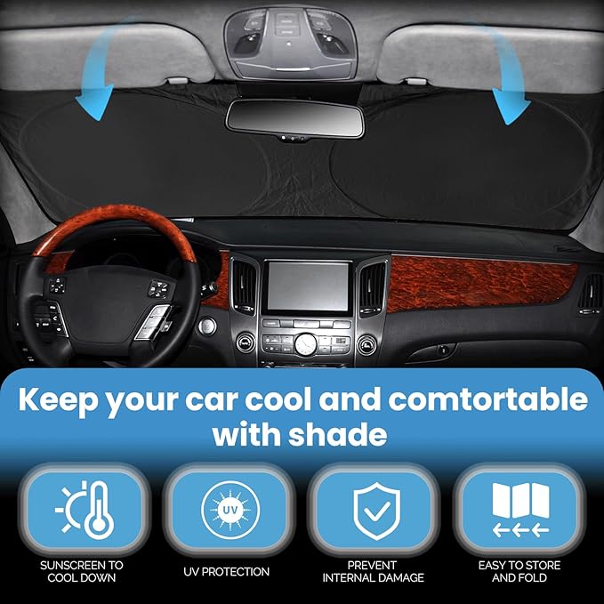 INSAUTO Windshield Sun Shades Compatible with Honda Civic Accord, Front Window Sunshade for Windshield Cover Foldable Sun Visor Protector 210T Reflective Cool Car Accessories (61" X 34.6")