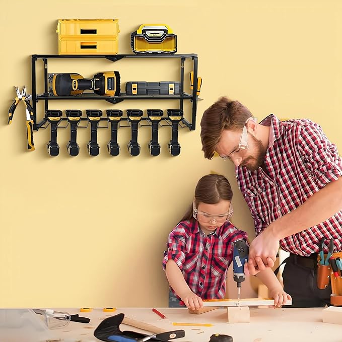 Wall Mount Power Tool Organizer, 3 Layer 7 Drill Hangers Storage Rack, Tool Organizers and Storage for Garage, Workshop, Pegboard, Shed - 26 inch