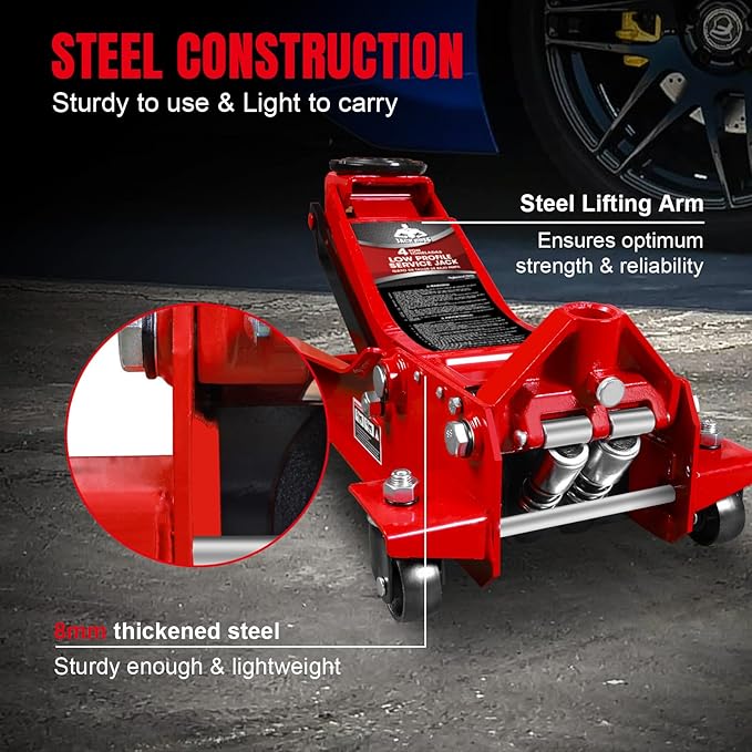 4 Ton Floor Jack Hydraulic Low Profile Floor Jack with Dual Piston Quick Lift Pump, 4 Ton (8,800 lbs) Capacity, Red