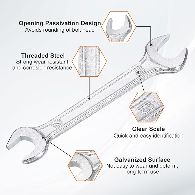 HARFINGTON 5pcs Double Open End Wrench 12mm x 13mm Metric 15 Degree Offset Angle Small Flat Head Wrench Galvanizing Open Ended Spanner for Automotive Repair Furniture Assembly