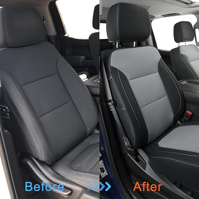 LUCKYMAN CLUB Custom Fit Seat Covers for 2019-2024 2025 Chevy Silverado Sierra 1500 Crew Cab, 2020-2024 2025 Silverado Sierra 2500 3500 Crew Cab (Black&Gray)