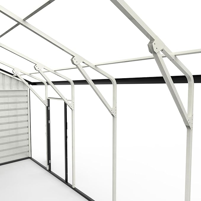 23 x 22 Metal Shed, Metal Garage Building with Side Entry Door, Prefab Double Garage Shed, Large Sheds & Outdoor Storage, Car Shed for Truck, Tool, Lawnmower, Cream
