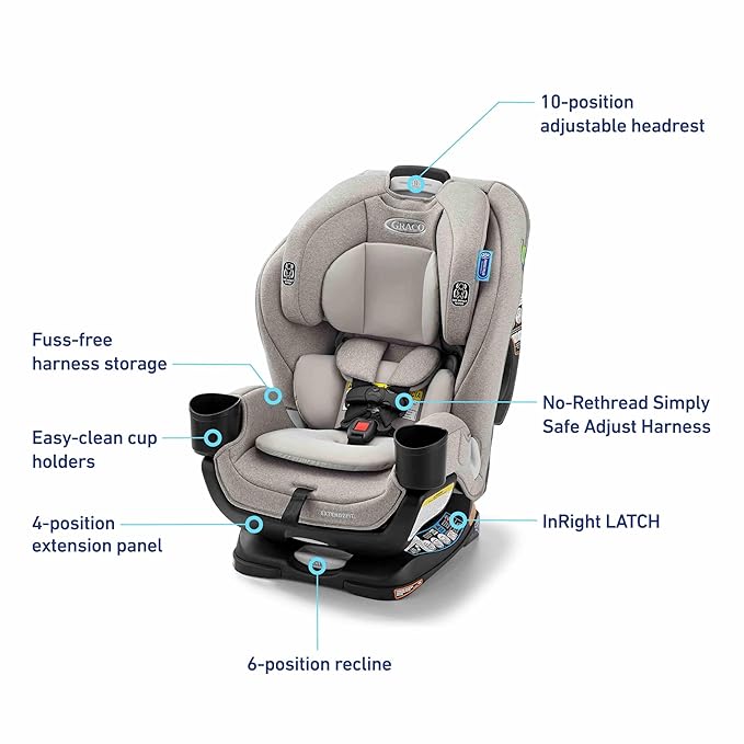 Graco Extend2Fit Convertible Baby Car Seat, Rear and Forward Facing, Adjustable Extension Panel for Extra Legroom, Ashten