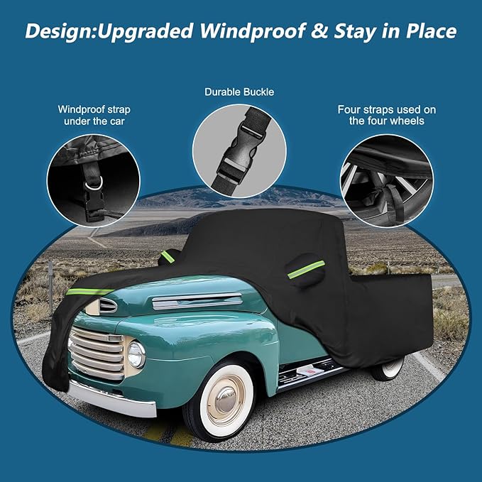 Car Cover for Ford F100 Truck Cover, 420D Oxford Waterproof All Weather Heavy Duty Protection with Zipper Windproof for 1948-1983 Ford F100 1984-1986 F150 Short Bed Regular Cab 6.75'