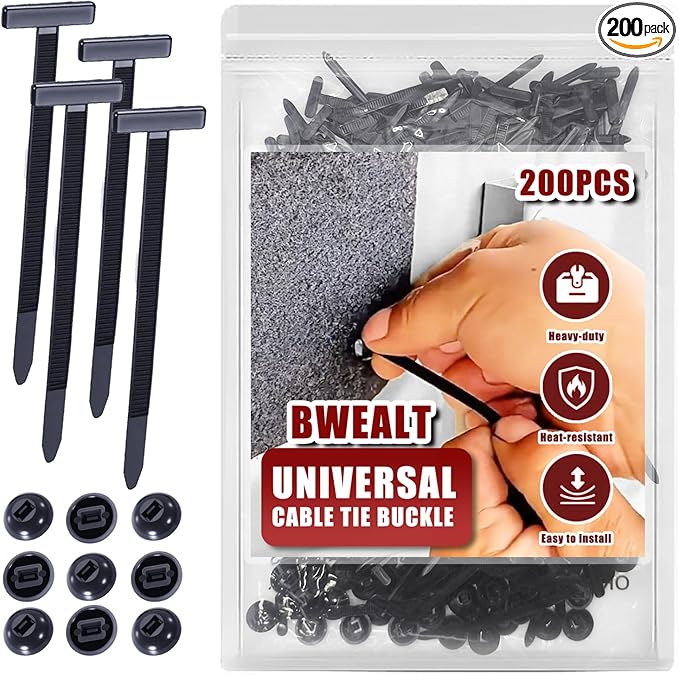 200Pcs Nylon Universal Cable Tie Buckle - Heavy Duty Self-Locking Push Pin Design with Button, UV Resistant Fasteners for Car Repair (Fender, Bumper, Trunk Liner), Wire Bundling, Home & Garage