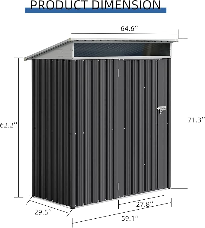 JYQAQA 5x3 FT Outdoor Garden Storage Shed, Waterproof Metal Garden Sheds with Window and Lockable Double Door, Weather Resistant Steel Tool Storage House Shed for Patio, Lawn Dark Gray