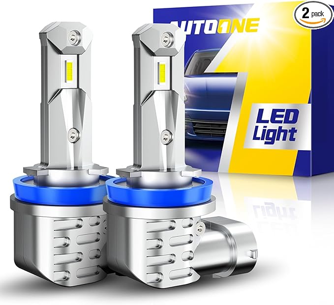 AUTOONE H8 H9 H11 Light Bulbs, Direct H11 Replacement 16000LM Fog Light, Fanless Mini Size, Pack of 2