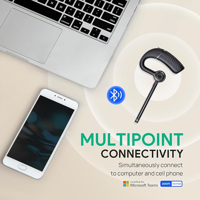 Yealink BH71 Lite Bluetooth Headset,Wireless Earpiece with 4 Noise Cancelling Microphone,10H Talk Time,Adjustable Ear Hook,Bluetooth Earphones for Cell Phone,Driving,Office Work