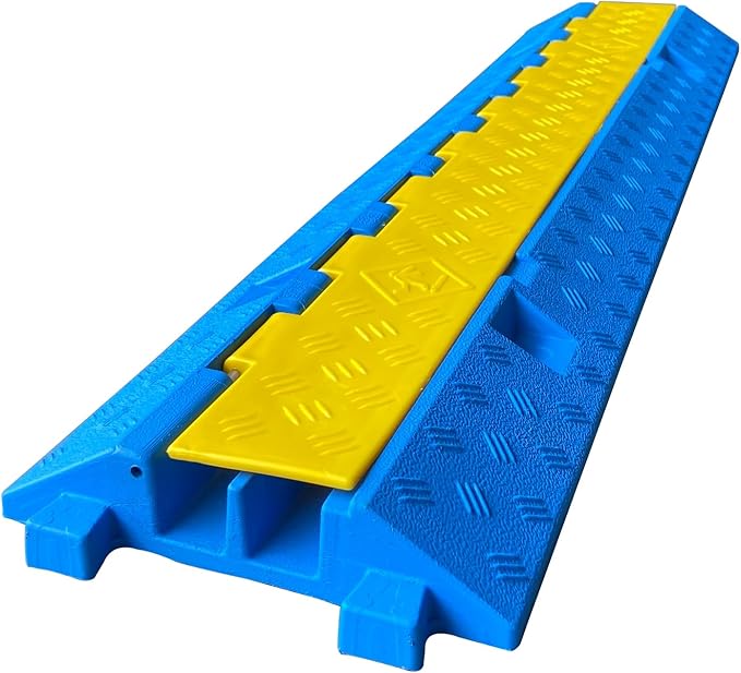 1 Pack Blue Rubber Cable Ramp Hose Cable Protector Ramp 2 Channel 22000Lbs Load Capacity Traffic Speed Bump Wires Power Lines Extension Cord Cover for Indoor Outdoor (B2XC06-1)…
