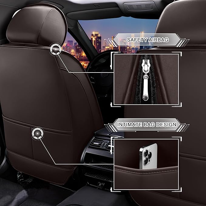 Car Seat Covers for Chrysler Pacifica 2004-2025, Stylish Sport Seat Cover, Premium Nappa Leather Car Seat Cover. Automobile Seat Covers Sets.(Luxury 5 Seats/Coffee Color)