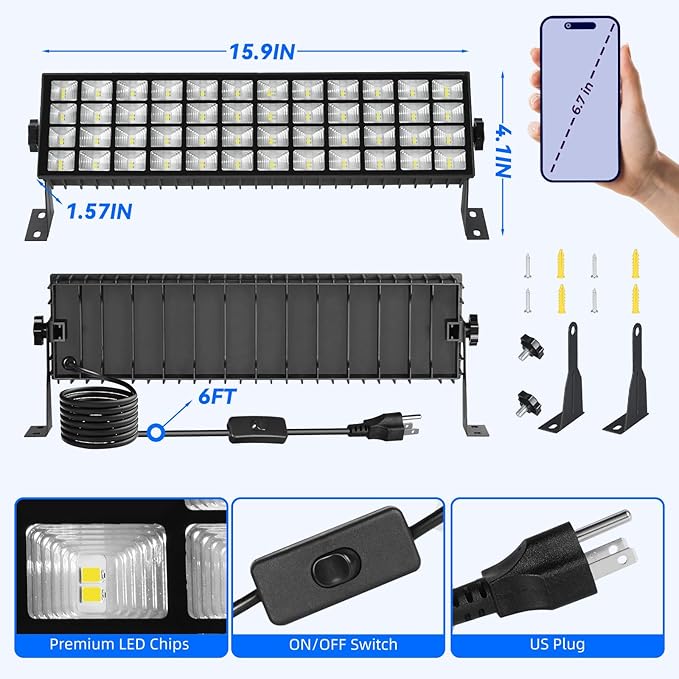 2 Pack LED Shop Lights, 100W 11000LM Plug in Garage Light with 6FT Power Cord, IP66 Waterproof Work Bench Shop Lights for Garage, Workshop, Warehouse, Outdoor, Yard, Garden