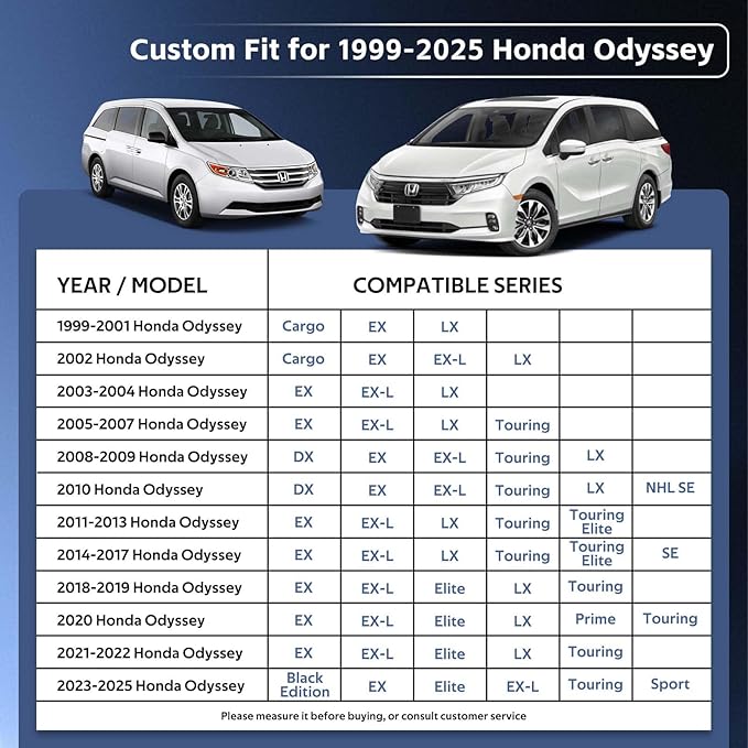 10 Layers Minivan Car Cover Custom Fit for Honda Odyssey (1999-2024) Waterproof All Weather for Automobiles, Outdoor Full Cover Sun UV Rain Protection with Cotton.Black