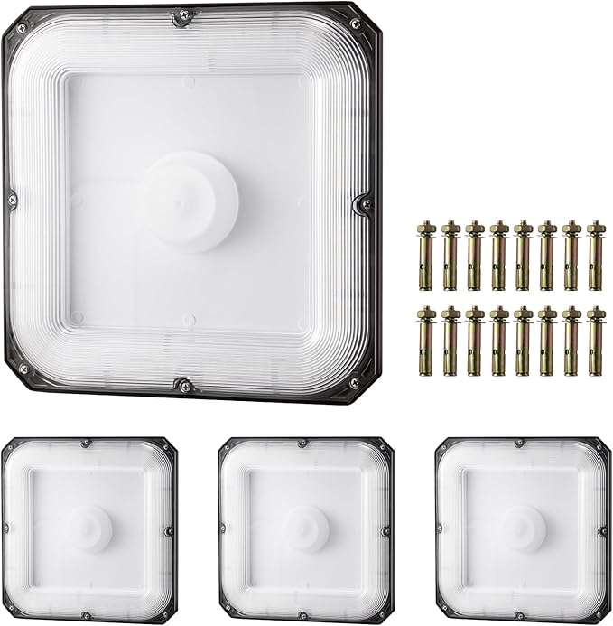 VEVOR 4 Pack LED Canopy Lights, 80W, 8800LM 5000K Daylight Commercial Industrial Outdoor Canopy Lights, 10.08"x10.08" Surface Mount Ceiling Lighting for Gas Station Warehouse Garage Street Shop, IP65