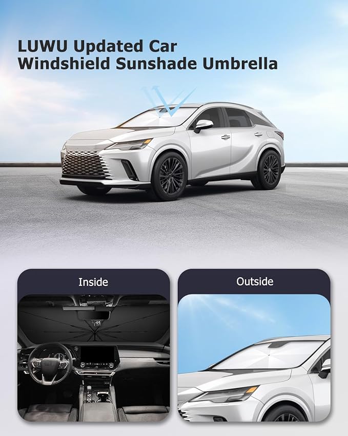 2025 Upgrade Car Windshield Sun Shade Windshield Sunshade Umbrella [Star Fabric] Protect Car from Sun Rays&Heat Damage Keeps Vehicle Cool, Spring Structure Edge Fits Sedans,SUVs,Trucks,Hatchbacks (L1)