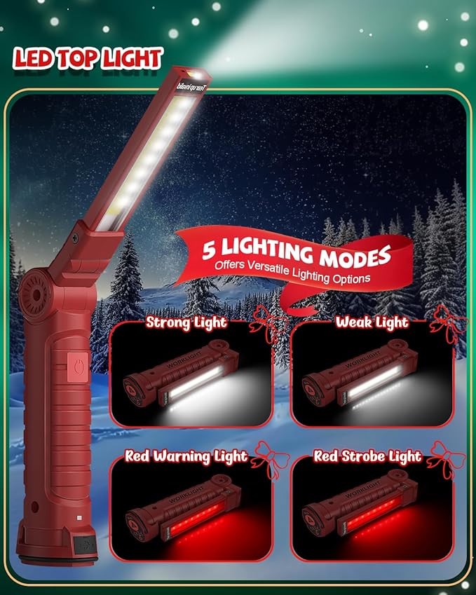 Coquimbo Tool Gifts for Men Dad, Rechargeable Flashlight LED Work Lights Grill Light with Magnetic Base 5 Modes 360° Rotate Mens Dad Husband Him Gifts (4 Pack Red)