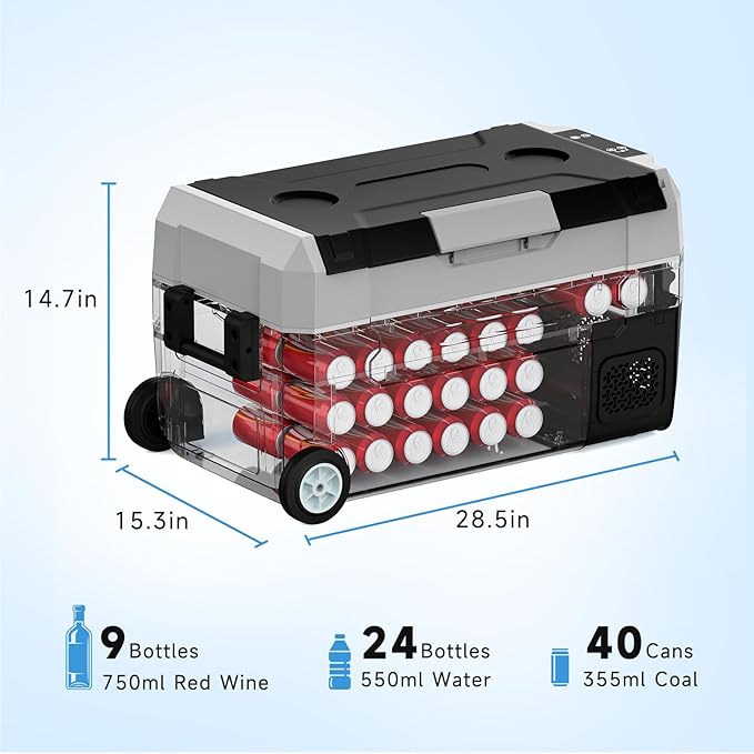 SubSun 12 Volt Car Refrigerator, 37QT Portable Fridge Freezer(-4℉~68℉), Compressor Cooler 12/24V DC and 110~240 AC for Truck Van RV Camper SUV Travel Camping Road Trips